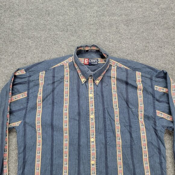 Chaps Ralph Lauren Shirt Mens Medium/Large Striped Vintage Button Up Long Sleeve - Picture 2 of 12